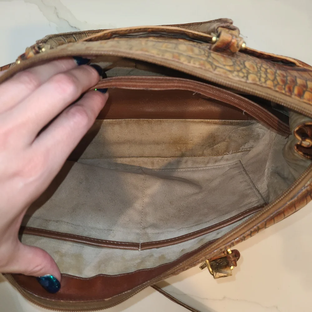Brahmin Vintage Toasted Almond Melbourne Stacey Boston Satchel Shoulder Bag